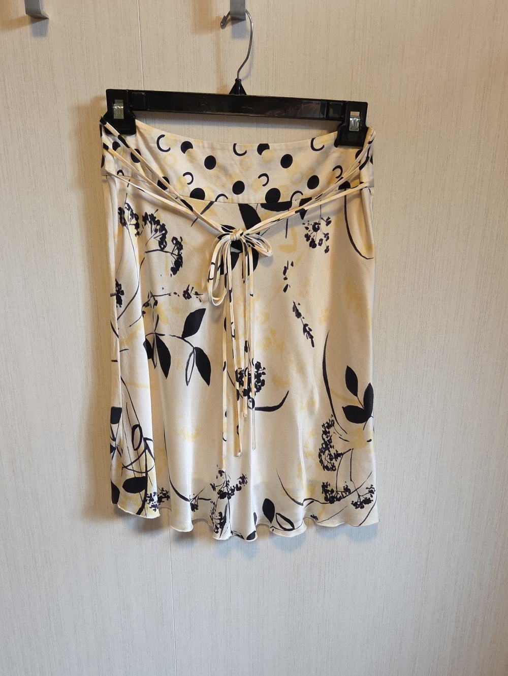 kenzie Cream A-Line Skirt with Black Floral & Polka-Dot Waist